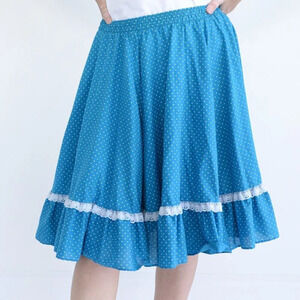 Vintage Malco Modes "Partners Please!" Blue Polka Dot Flowy  Midi Skirt M